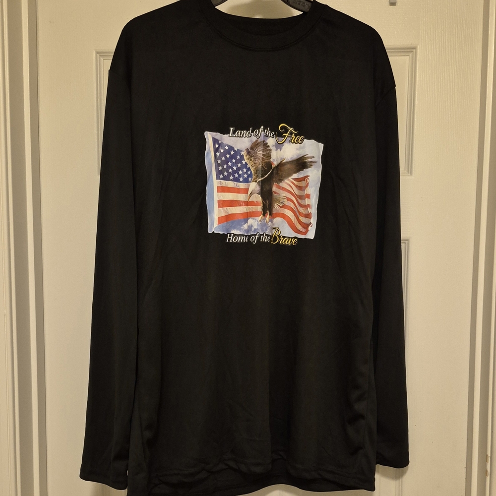 Black Long Sleeve Tee with American Flag Graphic